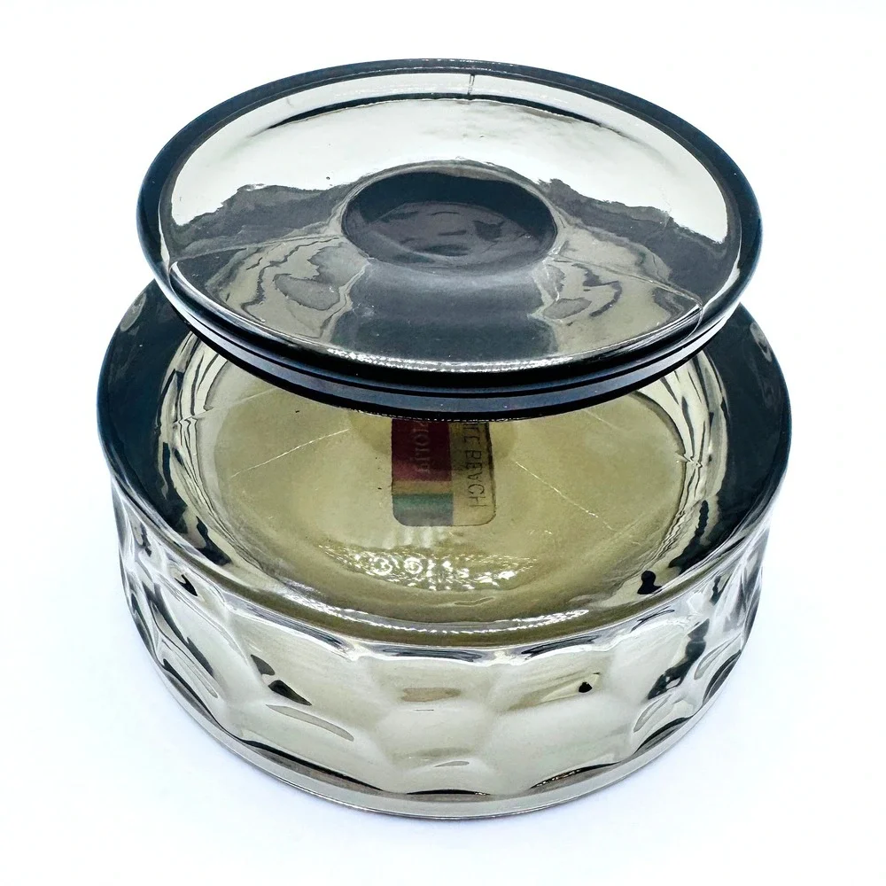 Fostoria Pebble Beach Smoke Gray Glass Pedestal‎ Dessert Bowl Thumbprint Sticker